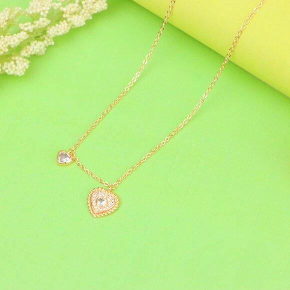 "Rose Gold Heart Pendant Necklace with Dual Charm, Elegant Design, XPNL1877 - Picture 2 of 12